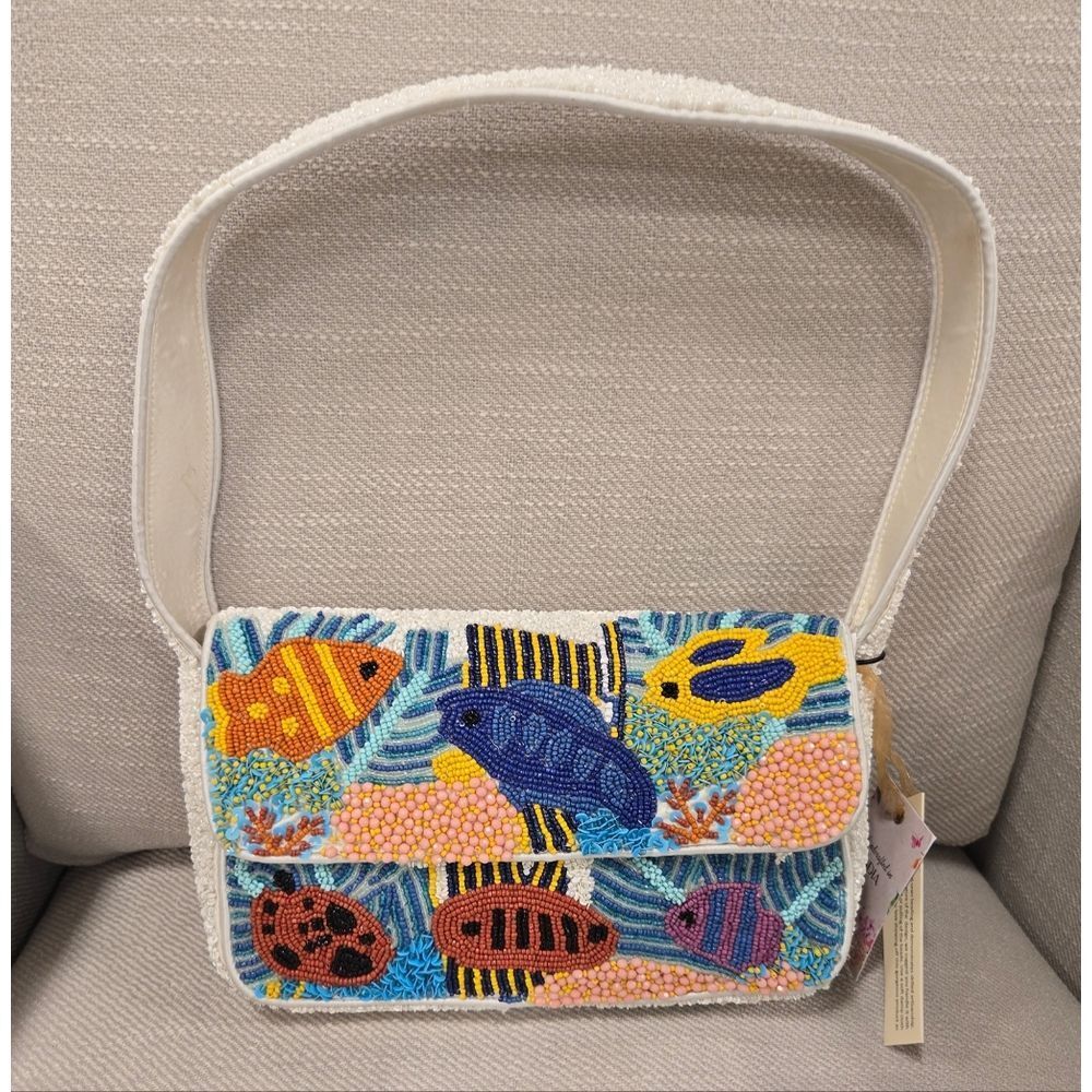 Embroidered Beaded Fish Shoulder Bag